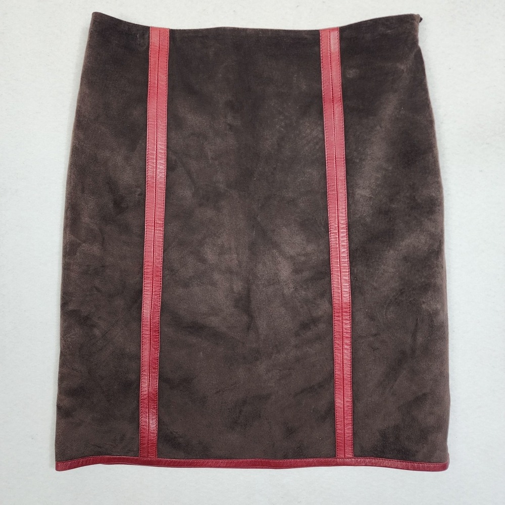 Moschino Cheap And Chic Pencil Skirt Womens 6 Brown Pink Suede Leather Casual